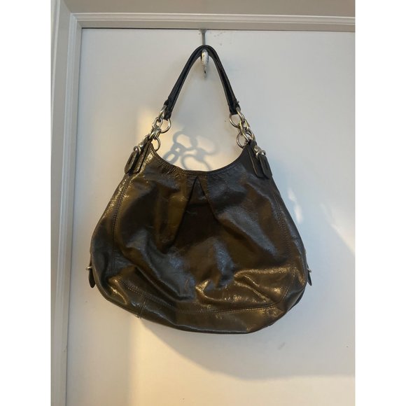 Coach Black patent Leather Handbags with Three Compartments /Pleated Front/Silve - Picture 2 of 13